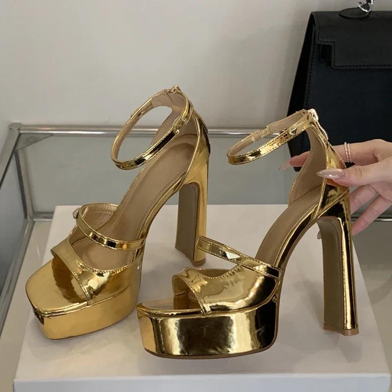 Fashion Eilyken Summer Open Toe Sandals Women Platform Square Heels Hollow Out Pumps Fashion Zipper Party Ladies Shoes Pumps