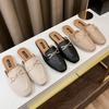 Fashion Brand Metal Chain Mules Shoes Woman Cover Toe Slippers Ladies Flipflops Flats Sandals Casual Slip On Slides Antiskid Pantuflas