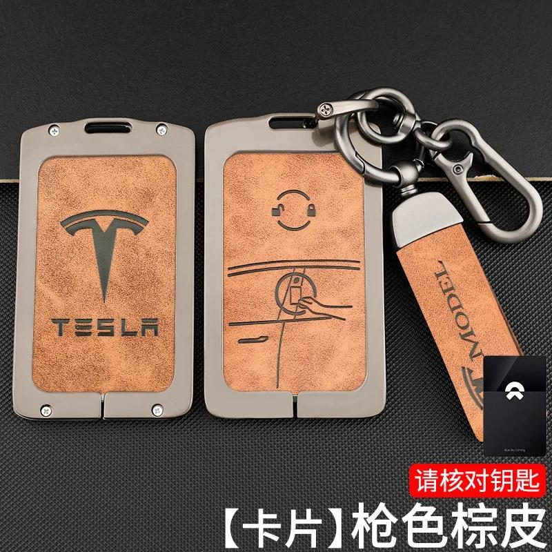 Car Sticker 2025 New Tesla Metal Car NFC Card Key Case Cover Key Bag Shell Holder Protector For Tesla Model 3 Model Y 2020 Keych