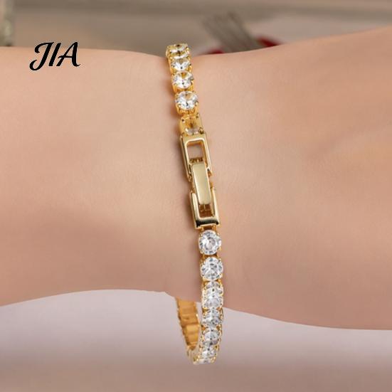 Birthday Present for Her Faux Crystal Bracelet Women, Silver/Golden Rhinestone Bangle Bracelet, Sparkling Adjustable Alloy Wrist Jewelry Plated Cubic