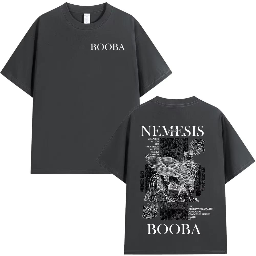 T-shirt Grafica Album Booba Nero Nemesis per Unisex Donna Moda Hiphop Estate 2026 Stampa Cotone Puro Casual