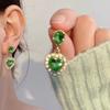Zirconia Sparkling Green Crystal Love Heart Dangle Earrings Fashionable Summer Accessories Party Jewelry Birthday Gift for Women
