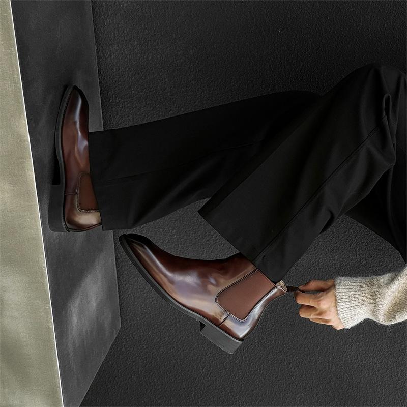 

Men s New British High-top Foot Sleeve Lazy Martin Boots Men s Trend Versatile Youth Chelsea Boots 66671-J 46 світло-коричневого кольору