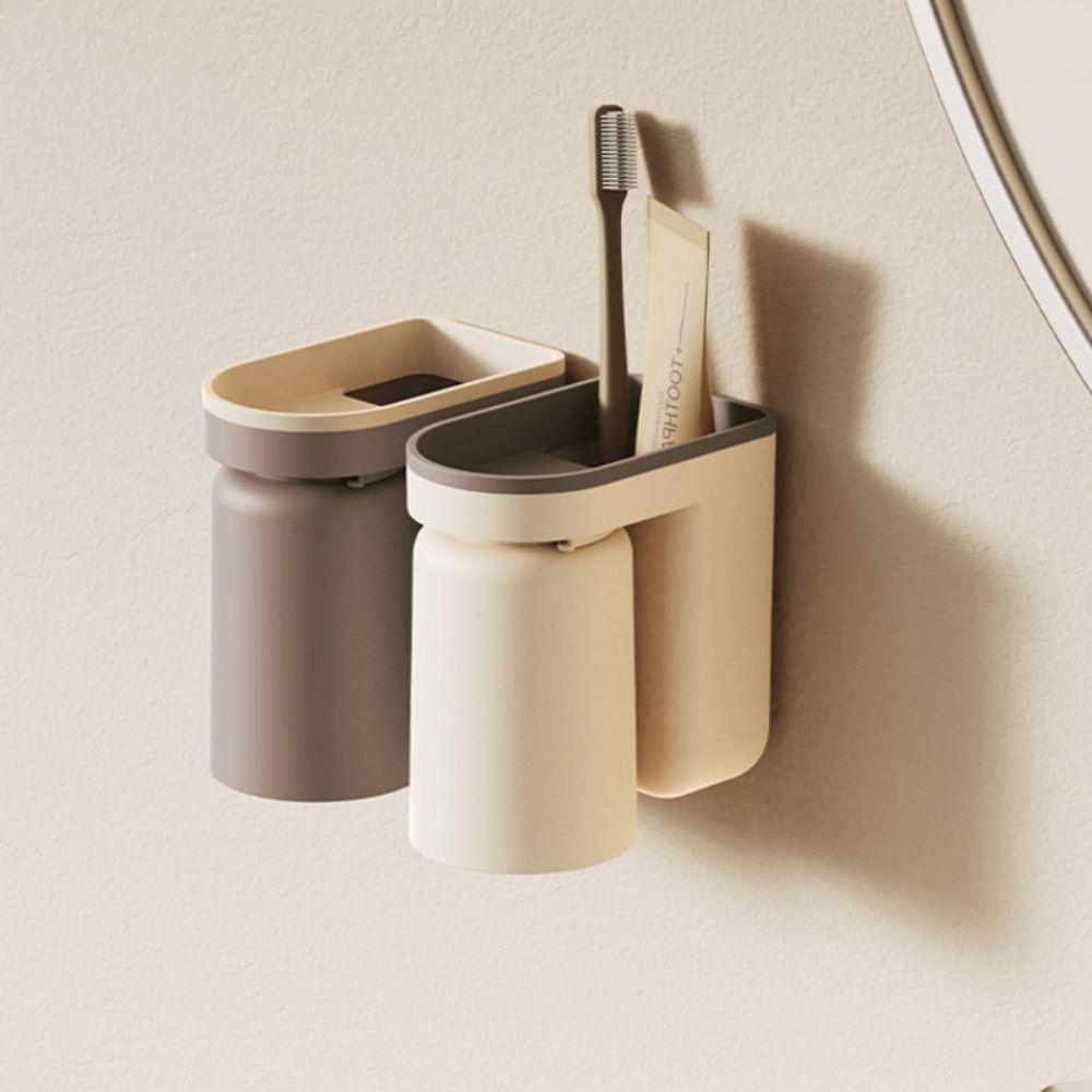 Wandmontiertes Zahnbürsten-Aufbewahrungsregal ohne Bohren Mundspülbecher Zahnbürstenständer Badezimmer-Organizer