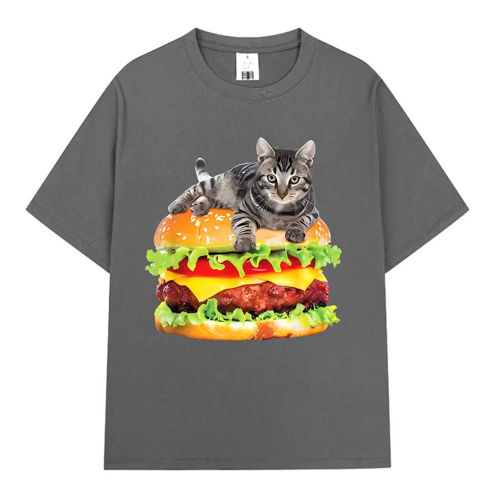 Hamburger Funny Cat Funny Meme TShirt Unisex Women Casual Fashion Vintage T Shirts Summer Cotton Oversized Short Sleeve Tshirts