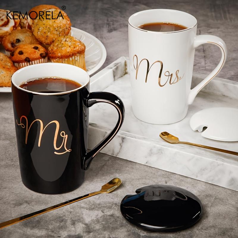 Elegant Golden Ceramic Coffee Cup Set with Lids 400ML Mugs for Men And Women Wedding Gift Set for Couples