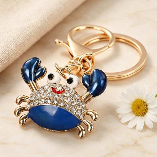Keychain Pendant Sparkling Rhinestones Inlaid Crab Design Key Holder with Lobster Clasp Lightweight Car Bag Accessory