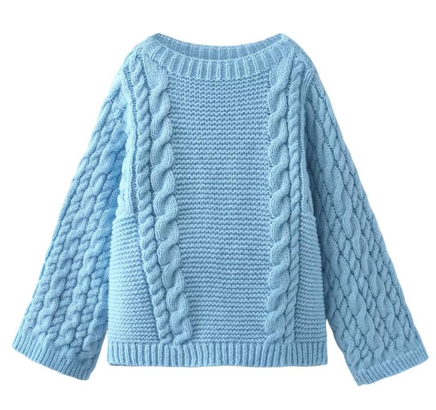 Women'S Crew Neck Flared Sleeve Knitted Loose Sweater
