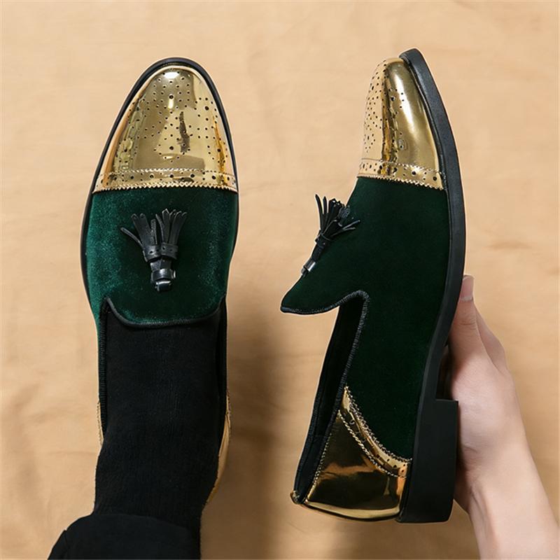 Luxury New Designer Men Velvet Tassels Mixed Casual Brogues Shoes Brand Formal Wedding Dress Homecoming Footwear Zapatos Hombre