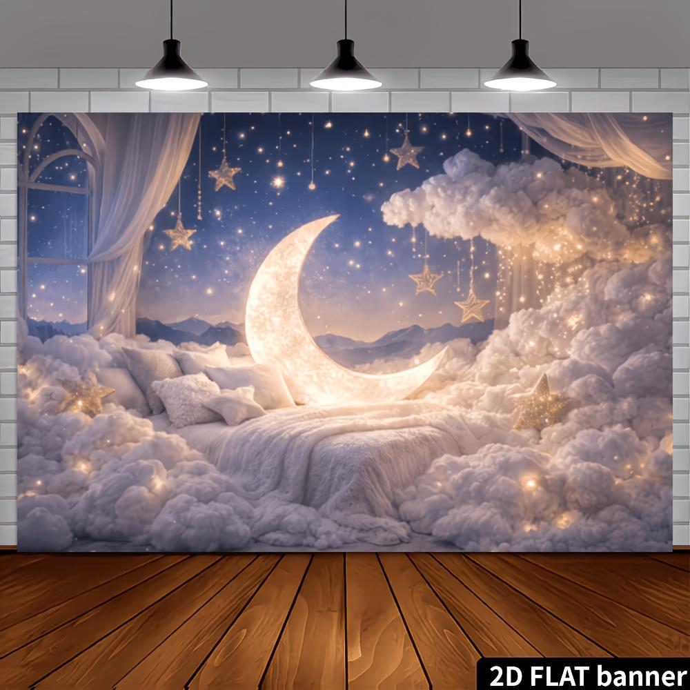 Romantic and dreamy star and moon theme banner background suitable for wall decoration photo background and family gatherings