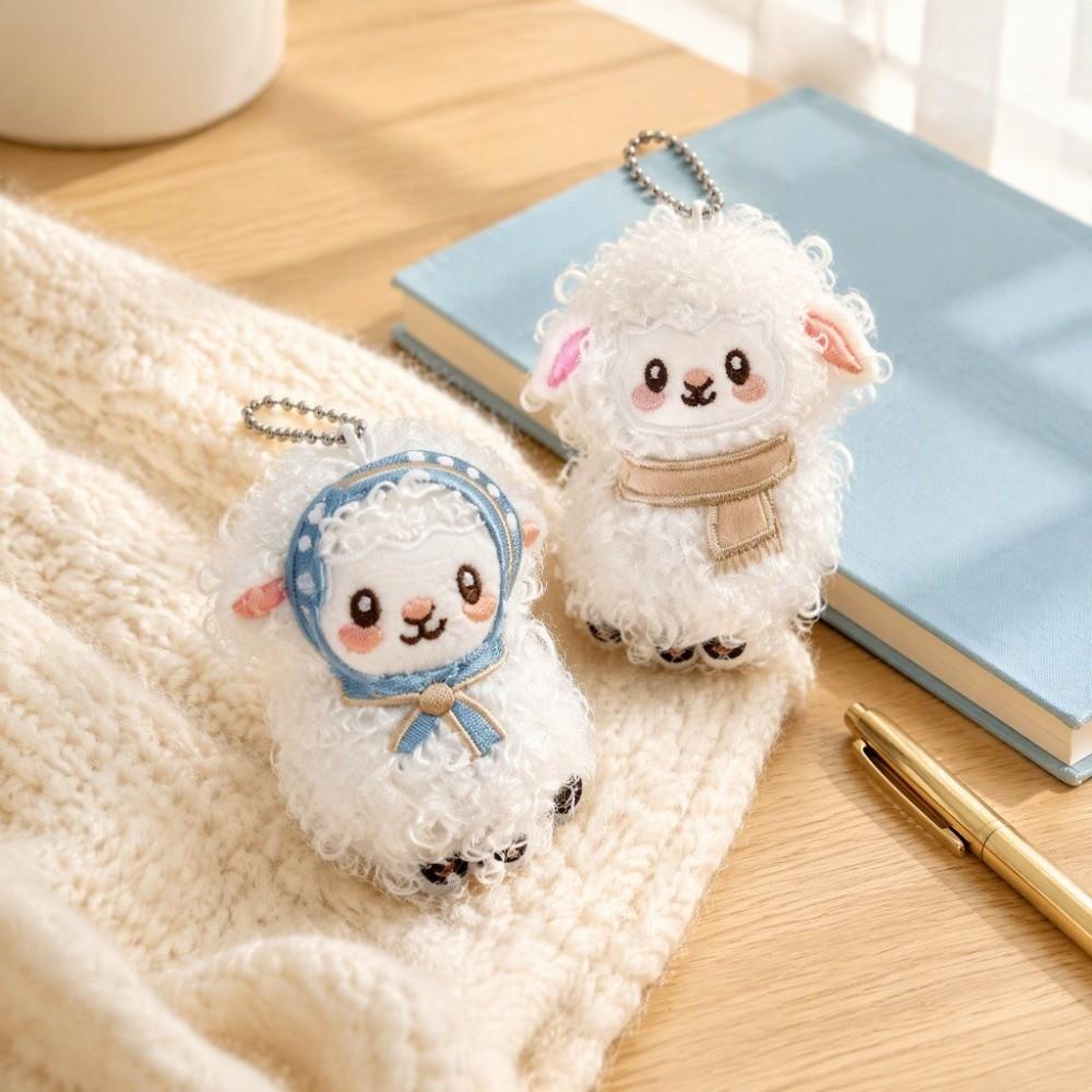 Kawaii Fluffy Lamb Doll Keychain Cute Cartoon Fluffy Hugging Pendant Year of the Sheep