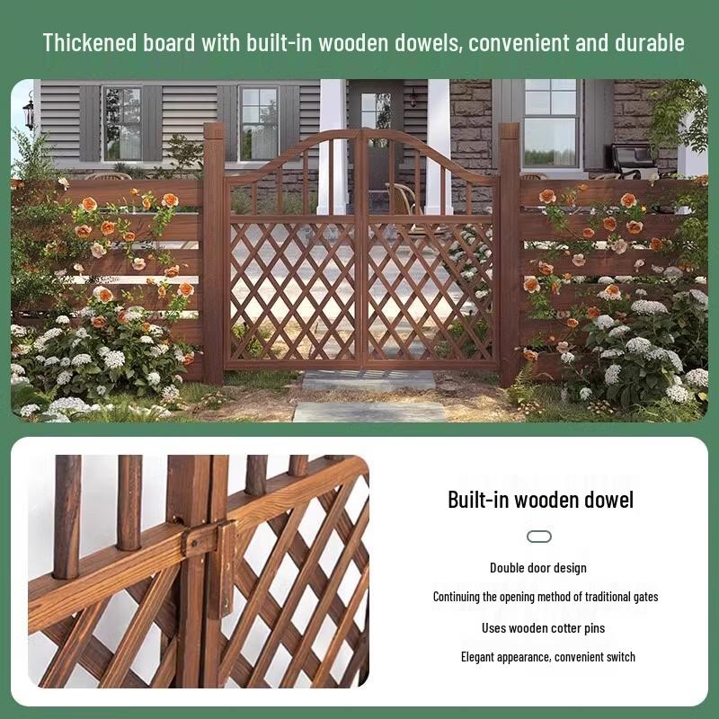 Buitenpoort van corrosiebestendig hout met traliewerk