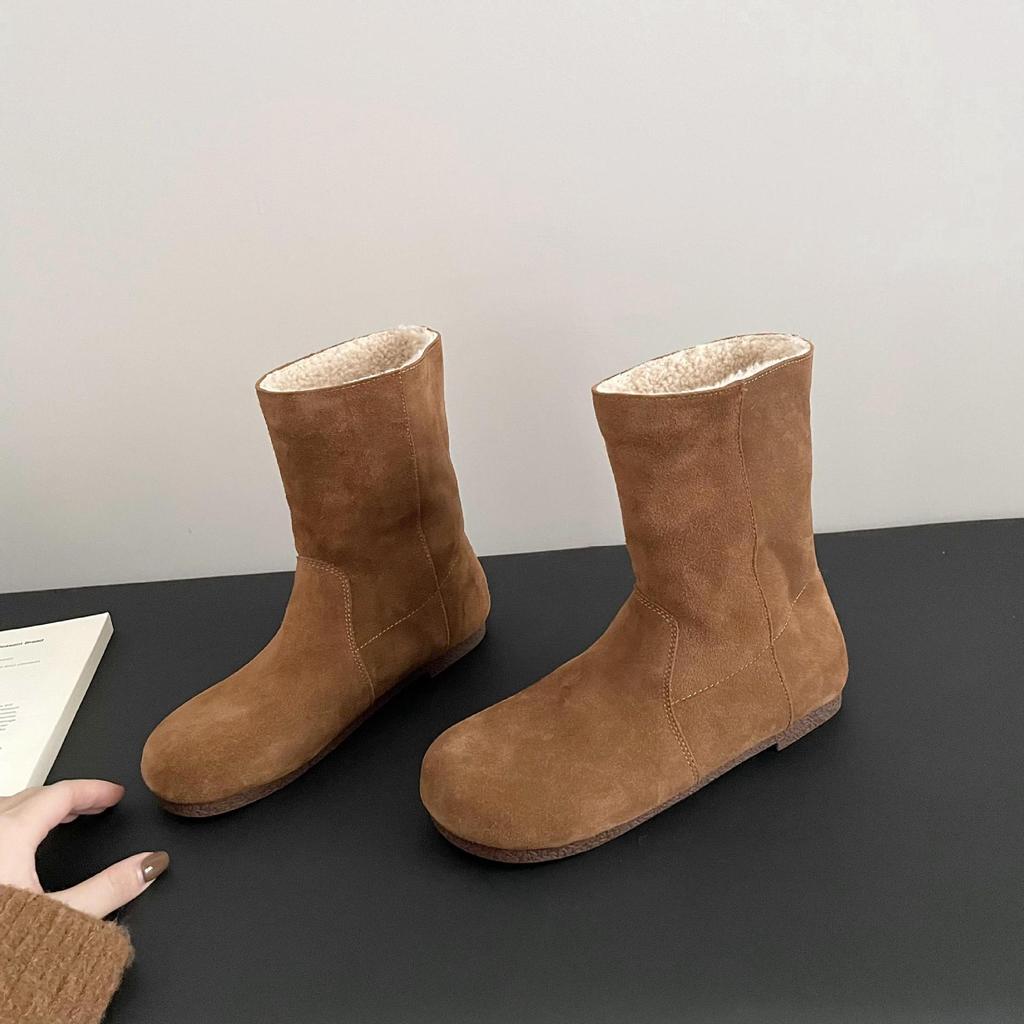 Two-wear Snow Boots Women's Winter 2025 New Mori Retro Lamb Wool Short Boots Velvet Cotton Shoes