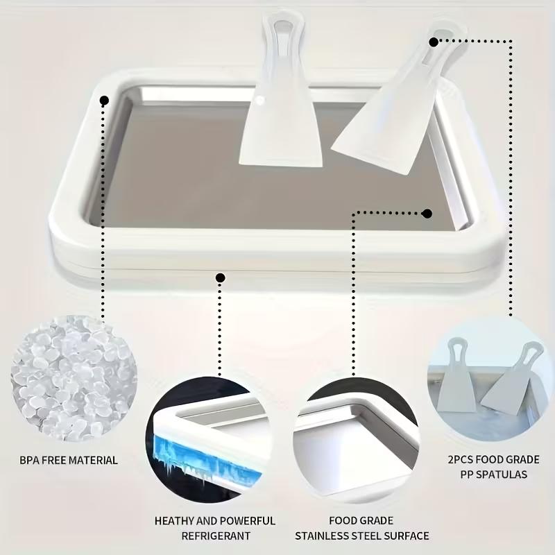 Plaque à Crème Glacée avec 2 Racloirs Plaque à Crème Glacée Multifonctionnelle Froide Sucrée Plaque pour Aliments Frits Froid Machine à Crème Glacée Roulée