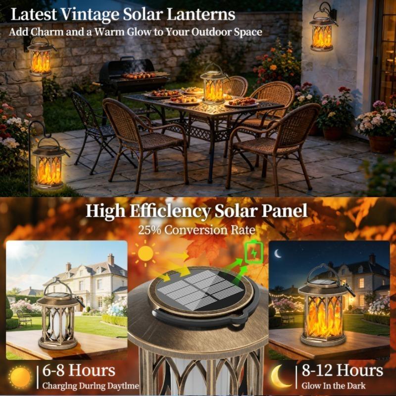 Solar Flame Lanterns Outdoor Waterproof Upgraded Flickering Flame Solar Lantern Lights Decorative Hanging Lamp for Yard Garden