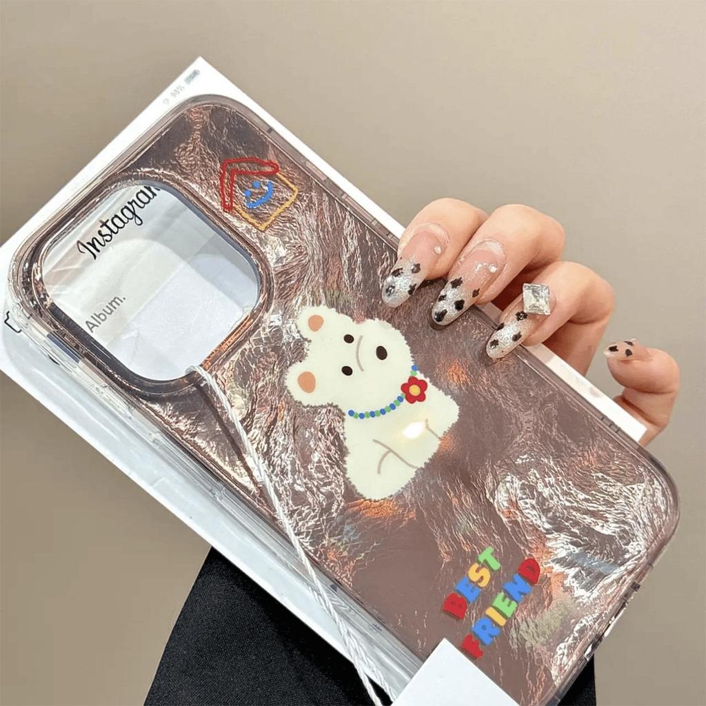 Neue Apple IMD Handyhülle mit niedlichem Cartoon-Hundmuster für Mädchen, High-End-Haptik, Transparente Doppelschicht-IMD-Handyhülle