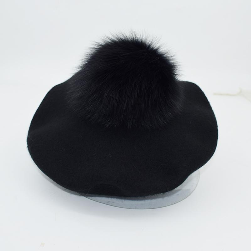 Herbst Winter Kinder warme Wolle Mädchen Baskenmützen mit natürlichen Waschbären Fell Pompon Hut für Frauen