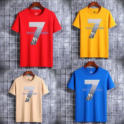 Męska koszulka z krótkim rękawem, bawełniana, letnia, z okrągłym dekoltem, koreańska wersja luźnego, sportowego T-shirtu