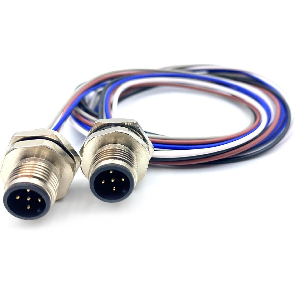 2Pcs M12 5 Pin A Code Female Connector Cable, IP67 Waterproof Back Mount Cable UnShielded Straight Aviation Socket Electrical Cable Sensor Receptacle