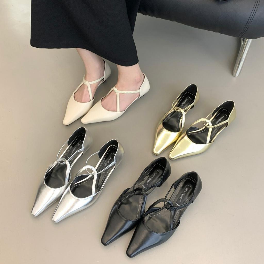 2025 Spring and Autumn New Pointed End Evening Breeze Gentle Soft-soled Ladyshoes Single Shoes Mary Jane Versatile Flat Casual