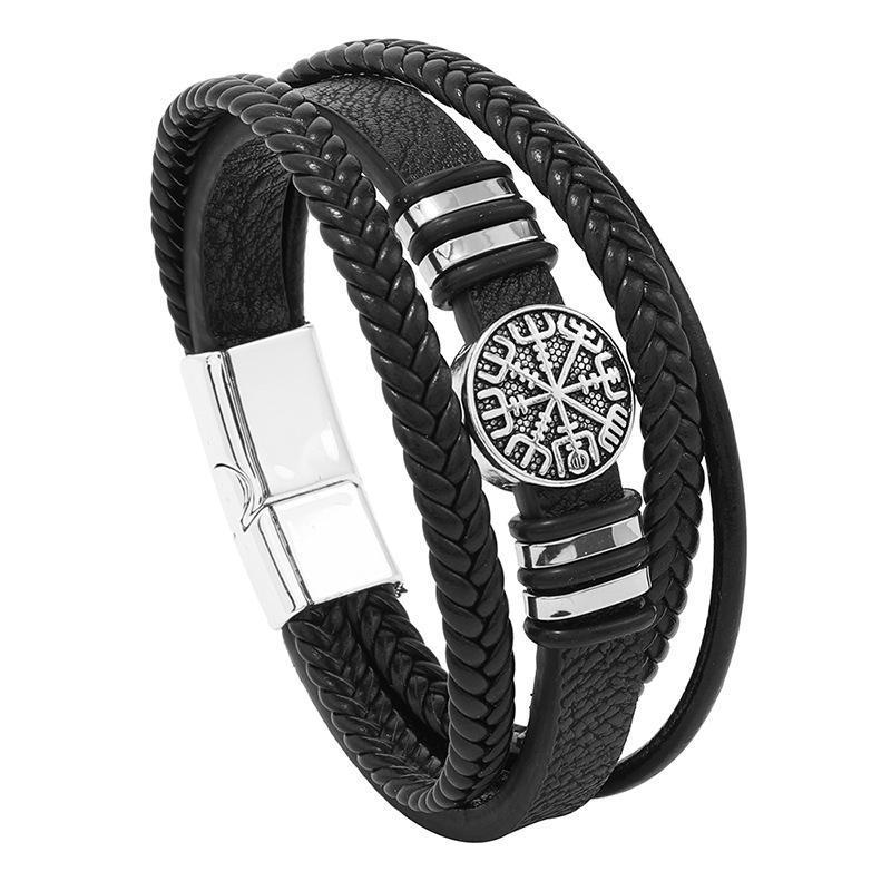 Retro Style Multi-layer Woven Men's Bracelet with Compass Scripture Charm