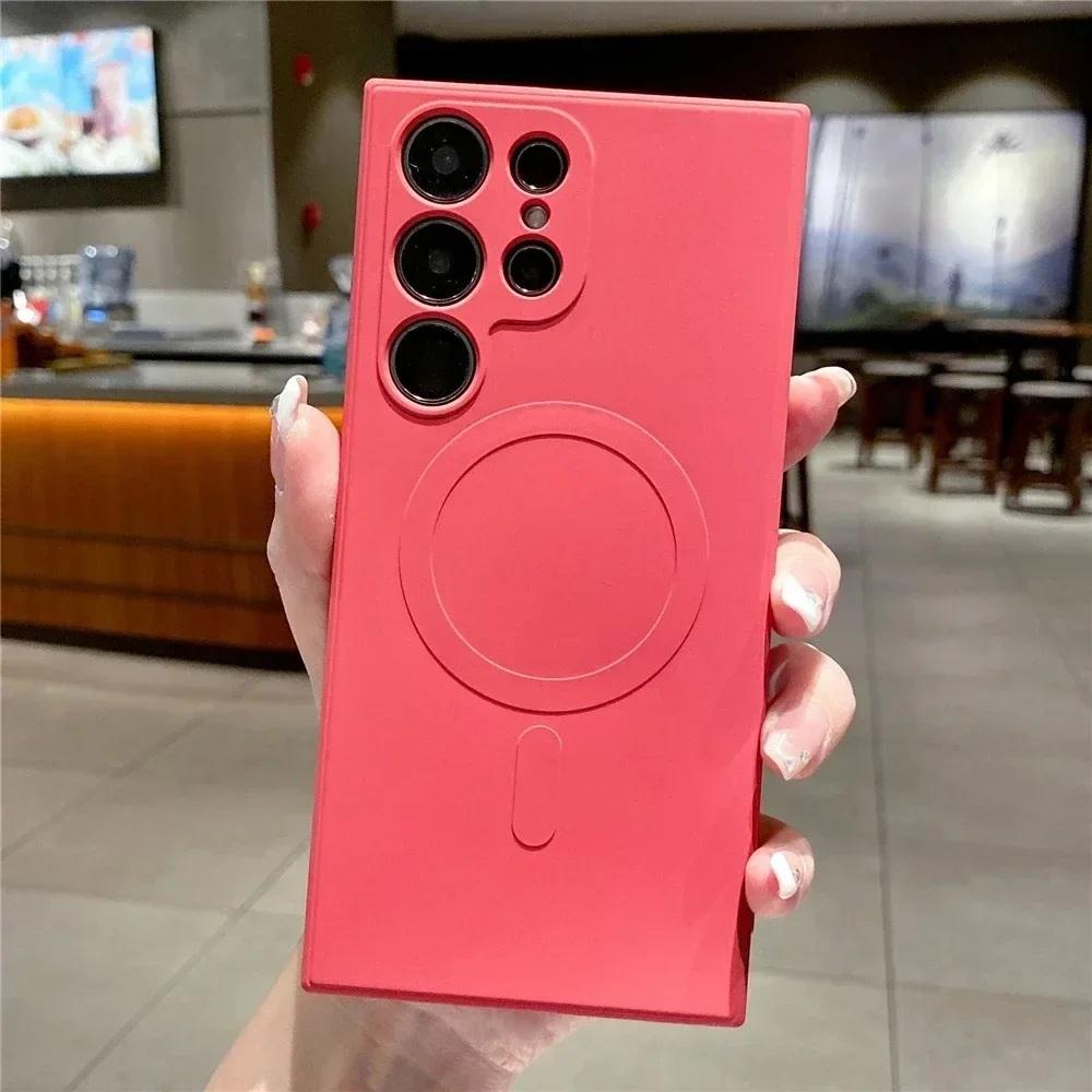 Liquid Silicone For Magsafe Wireless Charge Case For Samsung Galaxy S25 S24 Ultra S23 S22 S21 A55 A15 A35 A05 Shockproof Cover