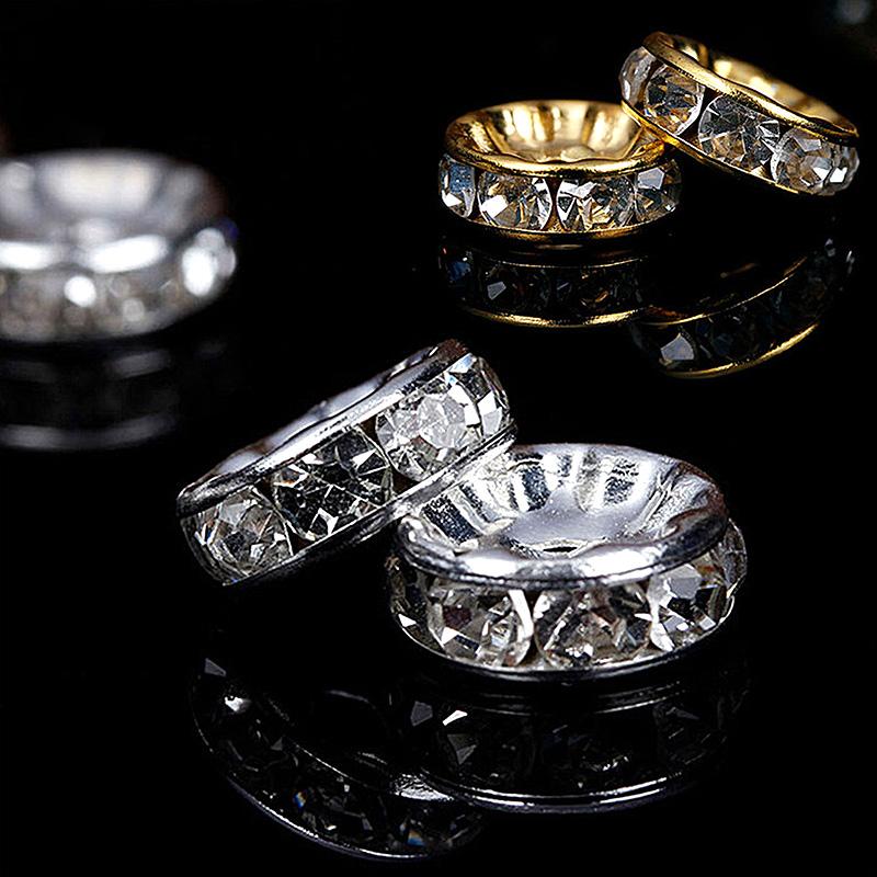 50Pcs Diamond-Encrusted Wheel Spacer, 8mm Bead Spacing, DIY Material, Handmade Jewelry Accessory For Bracelets And Necklaces