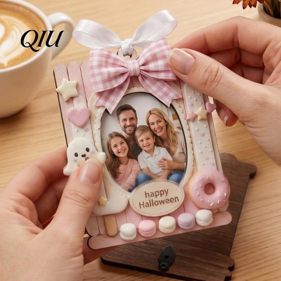 Desktop Picture Holder Mini Halloween Frame, Small Cute Ghost Pumpkin Photo Frame Ornament, Lightweight Wooden Decorative Postcard for Tree,