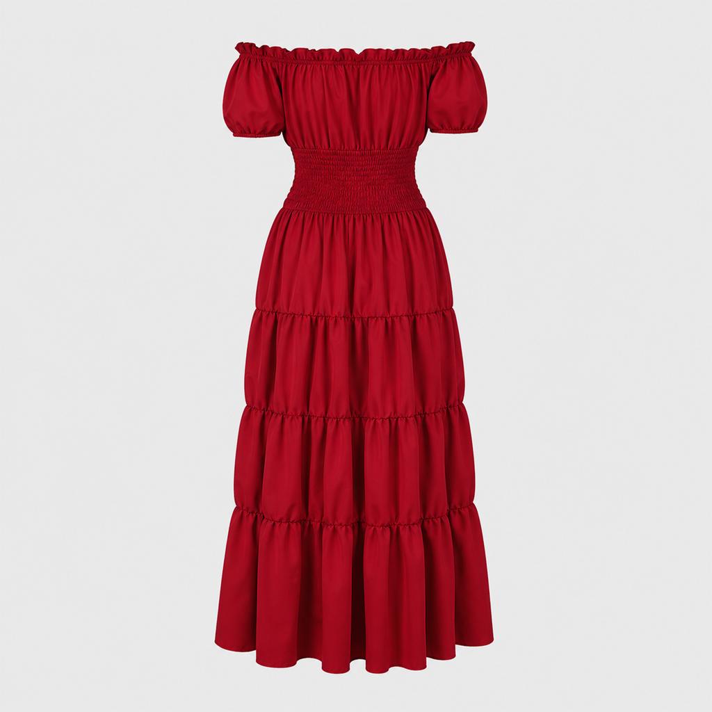 Damen-Kleid mit Puffärmeln und quadratischem Ausschnitt mit Kordelzug, Vintage für Halloween-Kostüm