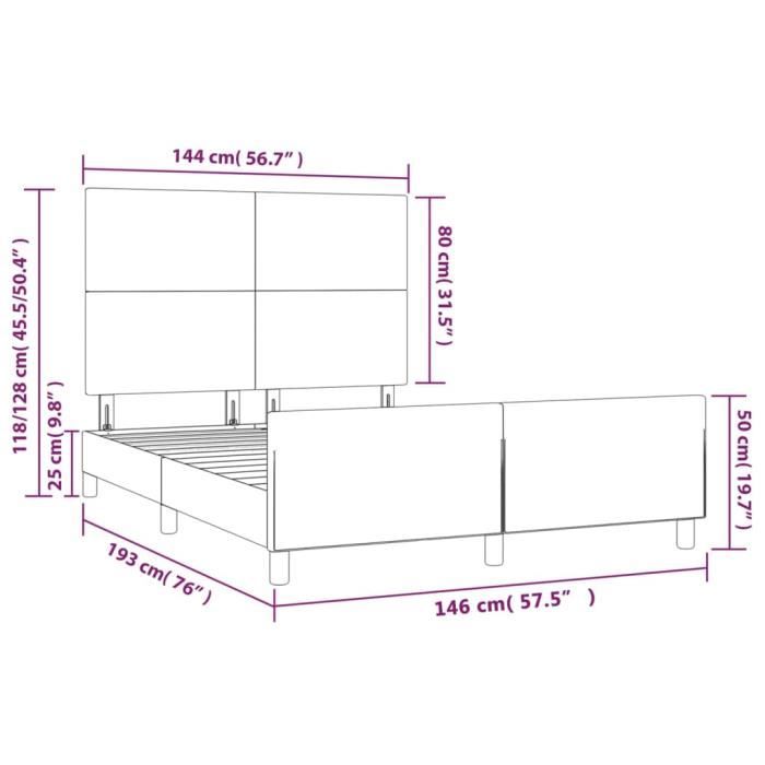 VidaXL Cadre de lit avec tête de lit Bleu 140x190 cm Tissu 3124893