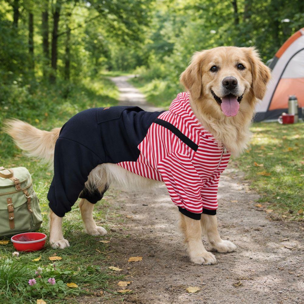 Fashion Four Legged Pet Dog Jumpsuit Striped Warm Pet Sweatshirt Windproof Thickened Dog Pullover Hoodie Autumn Winter Season