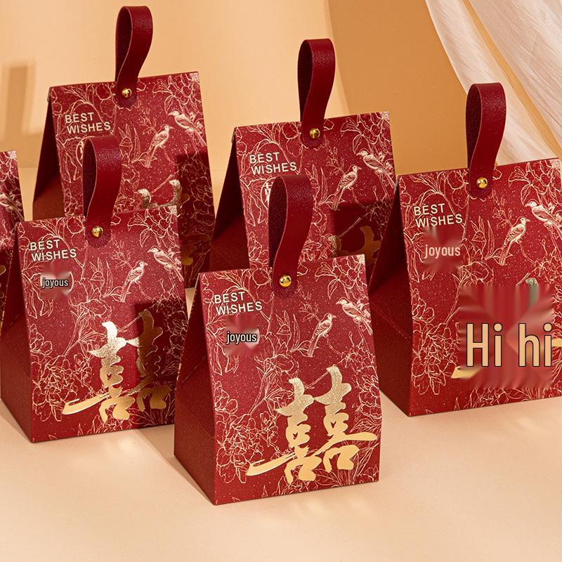 Elegant Chinese Wedding Candy Box with Floral and Bird Design – Stylish Handheld Gift Bag for Joyful Occasions Small (10*13*6.5)