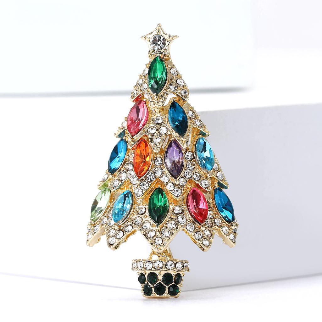 Christmas Gift Rhinestone Christmas Tree Brooches for Women Unisex Glass Plant Pins Event Party Decoration Clothes Accessories