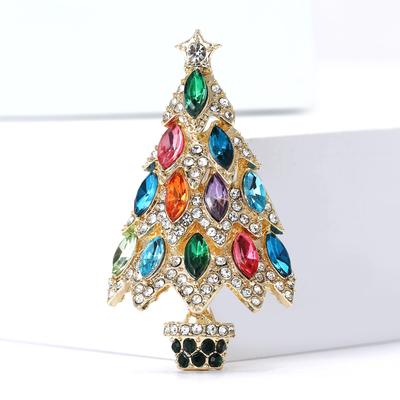 Christmas Classic Rhinestone Tree Brooches for Women Unisex Plant Pins Event Party New Year Gifts Decoration Clothes Accessories