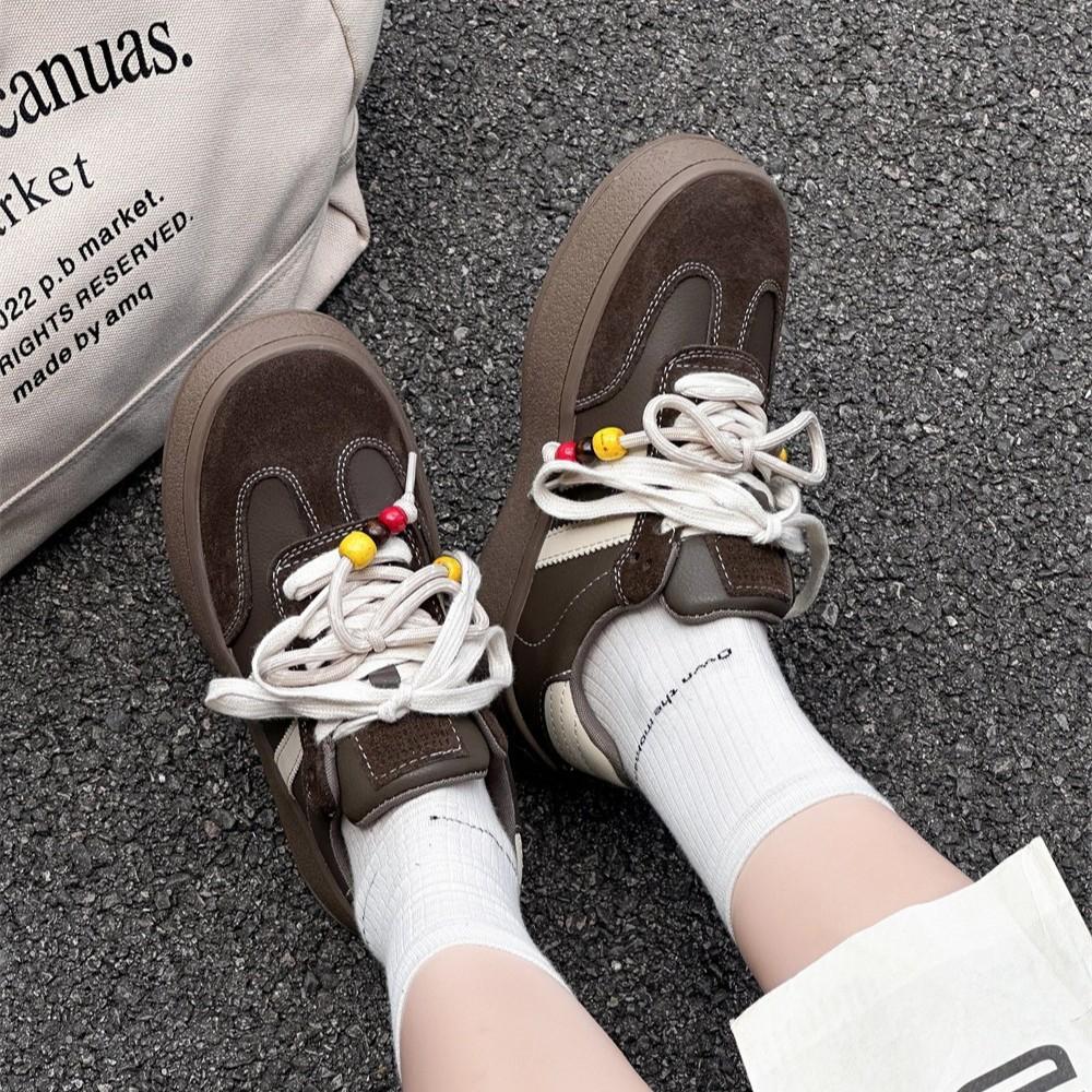 2025 new beaded tassel leather platform German training shoes women's versatile casual sports board shoes white shoes women's shoes