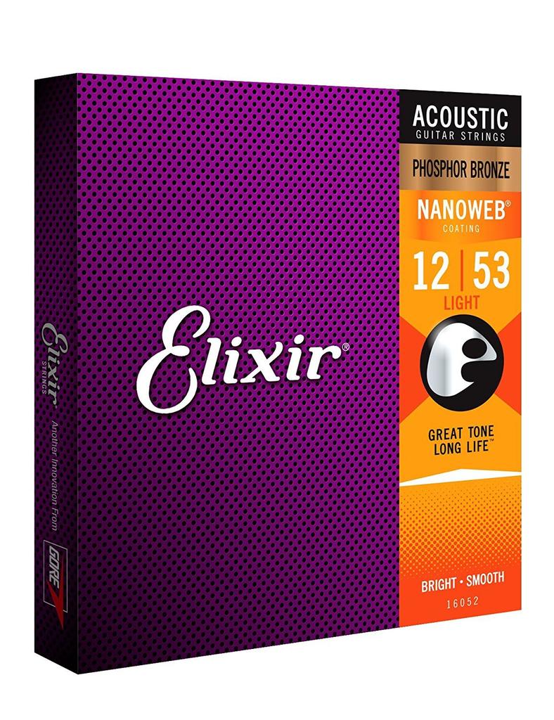 Elixir Acoustic Guitar Strings NANOWEB Phosphor Bronze Light Set of 2 .012-.053 #16052 []