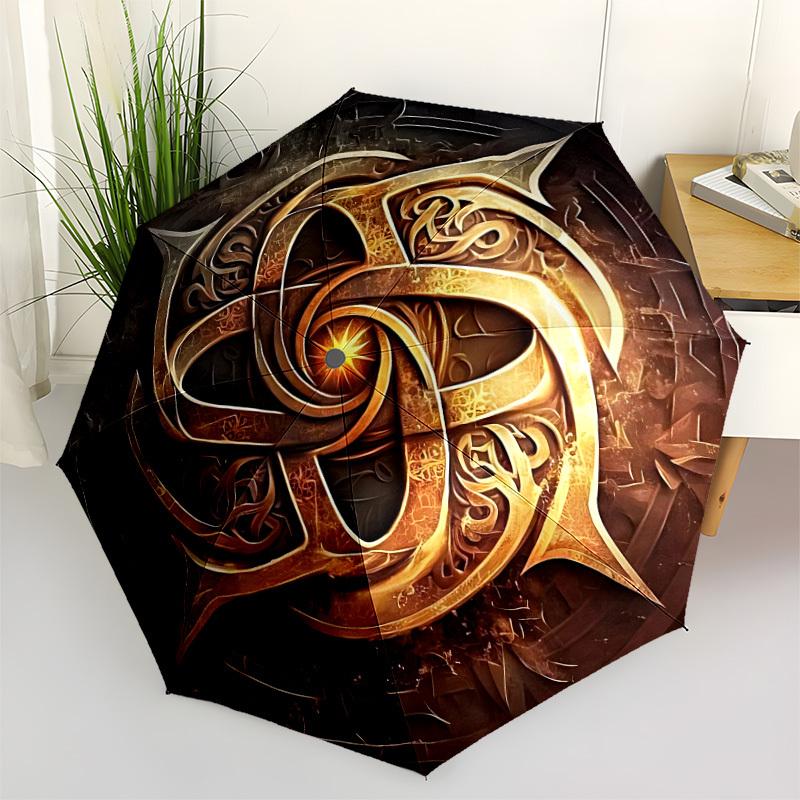 1pc Celtic Knot Automatic Folding Umbrella with 8 Bones, 3-Fold Compact Umbrella, Compact Design On-the-Go Essential, casual outdoor accesso