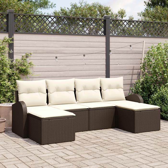 Ensemble de canapé de jardin 6 pièces vidaXL avec coussins marron en poly rattan 3354817