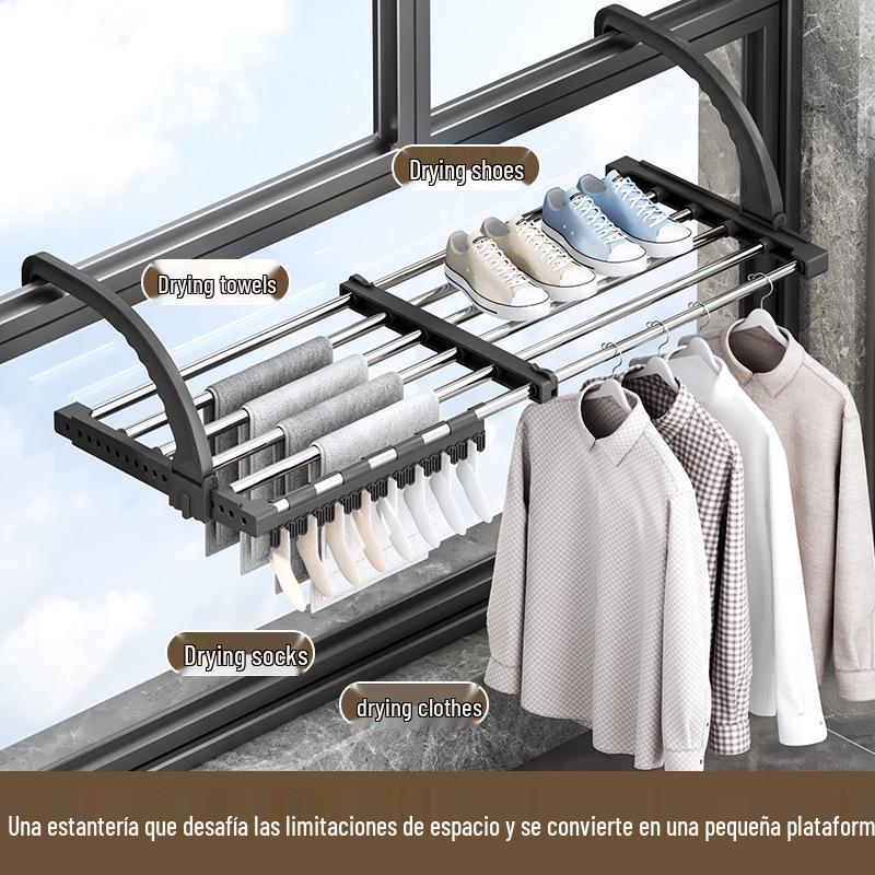 Telescopic Punch-Free Clothes & Shoe Drying Rack for Window Railings and Balcony