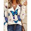 Women's Elegant Butterfly Print Round Neck Long Sleeve Top - Vibrant Digital Art Design