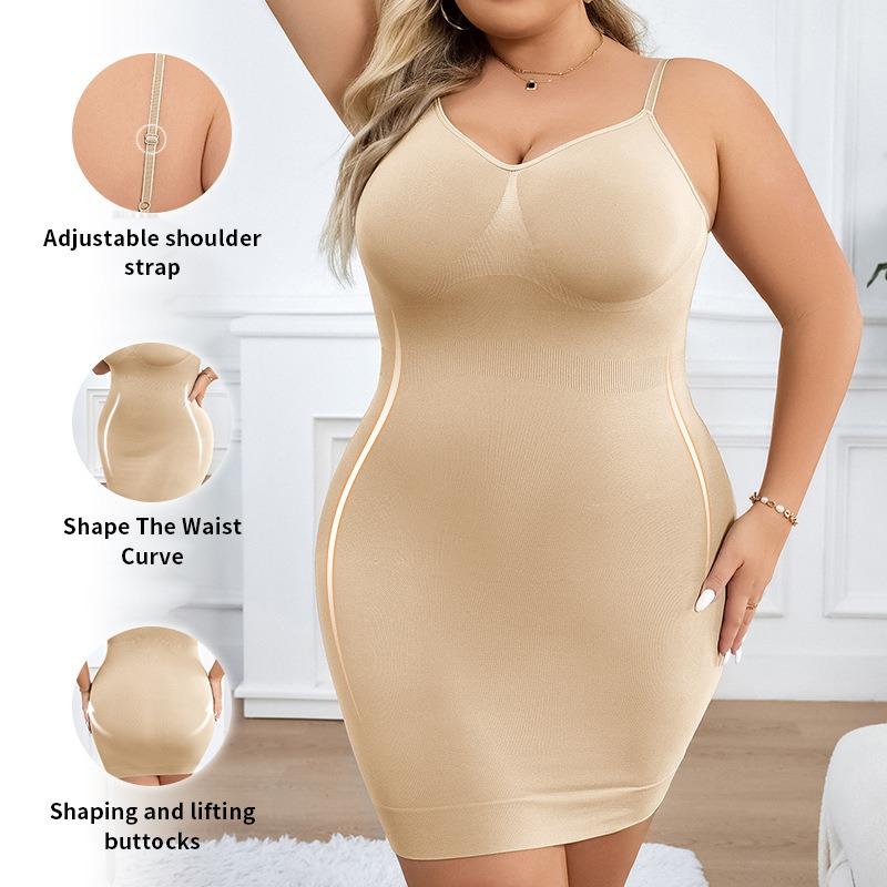Vestido Talla Grande Femenino Falda Inferior Ajustada al Cuerpo que Realza las Caderas Moldeador Corporal de Tirantes Adelgazante de Vientre