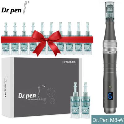 M8W Wiederaufladbarer Mikronadel-Stift, Mesotherapie-Hautpflegeset mit 12-teiligen Patronen-Dermarollern, MTS Profesional Beauty Salon-Gerät