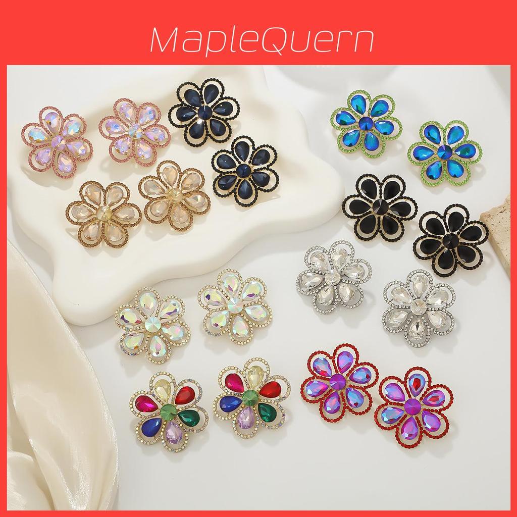 Elegant Flower Earrings With Full Rhinestones For Party And Evening Wear