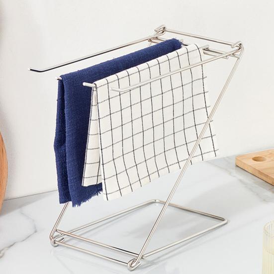 Kitchen Towel Holder Stainless Steel Dish Rag Washcloth Holder 4-Arm Folding Free Standing Hand Towel Drying Rack for Kitchen Countertop Bathroom