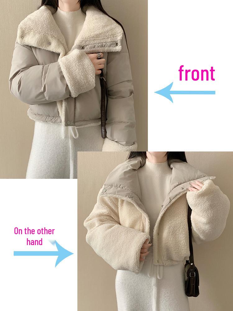 Korean Style Women's Lambswool Winter Coat 2025: Thickened Cotton-Padded Jacket for Casual Petite Warmth