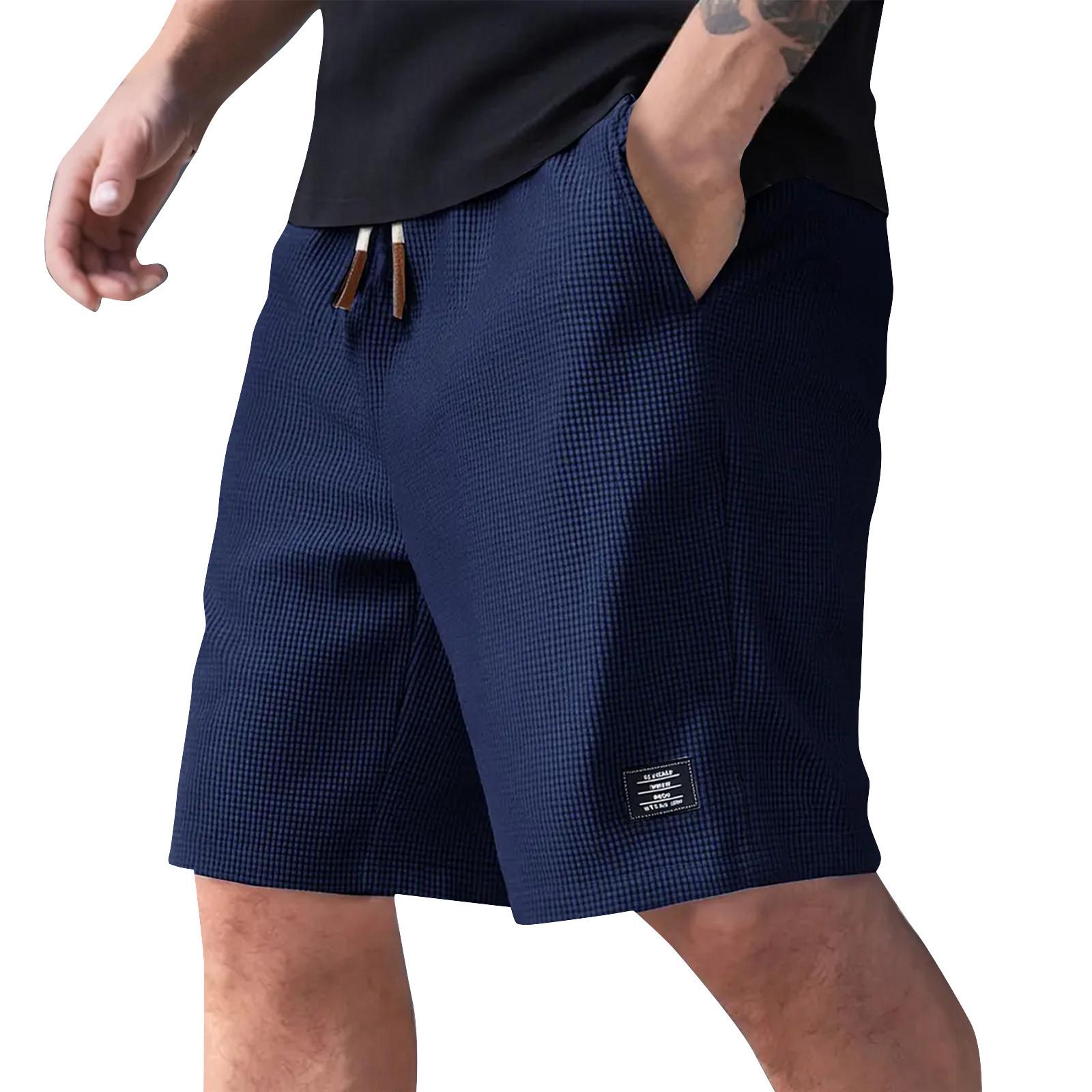 

Men s Summer Solid Color Casual Multi-Pocket Sport Cargo Shorts L тёмно-синий