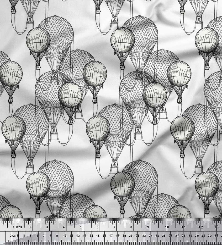 Soimoi Japan Crepe Satin Fabric Hot Air Balloon Holiday Print Fabric by the Metre 42 Inch
