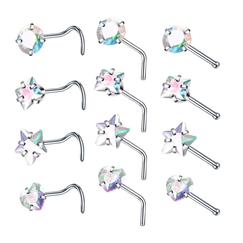 5Pcs Sturdy Alloy Nose Piercing Jewelry Set L Shape Studs and Hoops With CZ Designs Accessory for Stylish Look