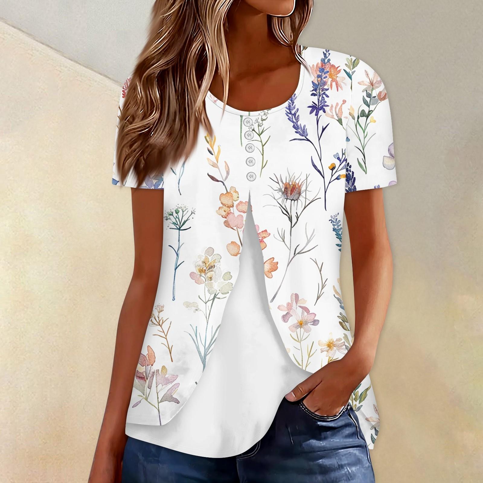 Женская летняя футболка с цветочным принтом — фото 3