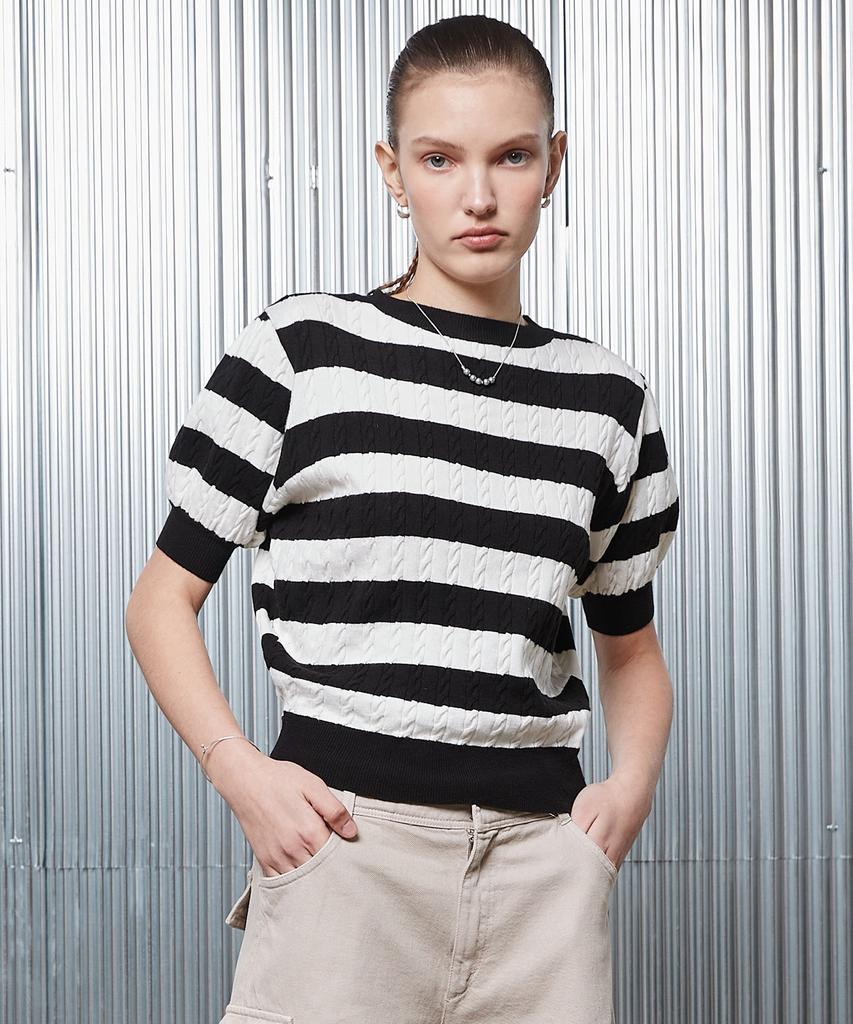 LARTIGENT L2 Stripe Short Sleeve Knit(Black)